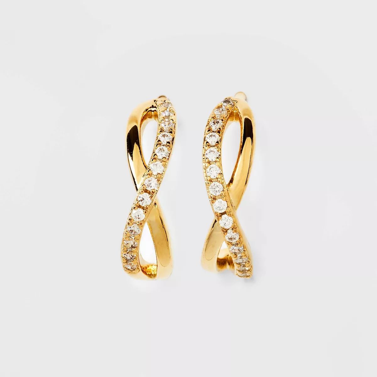 14K Gold Plated Cubic Zirconia Half Hoop Earrings - A New Day™ Gold | Target