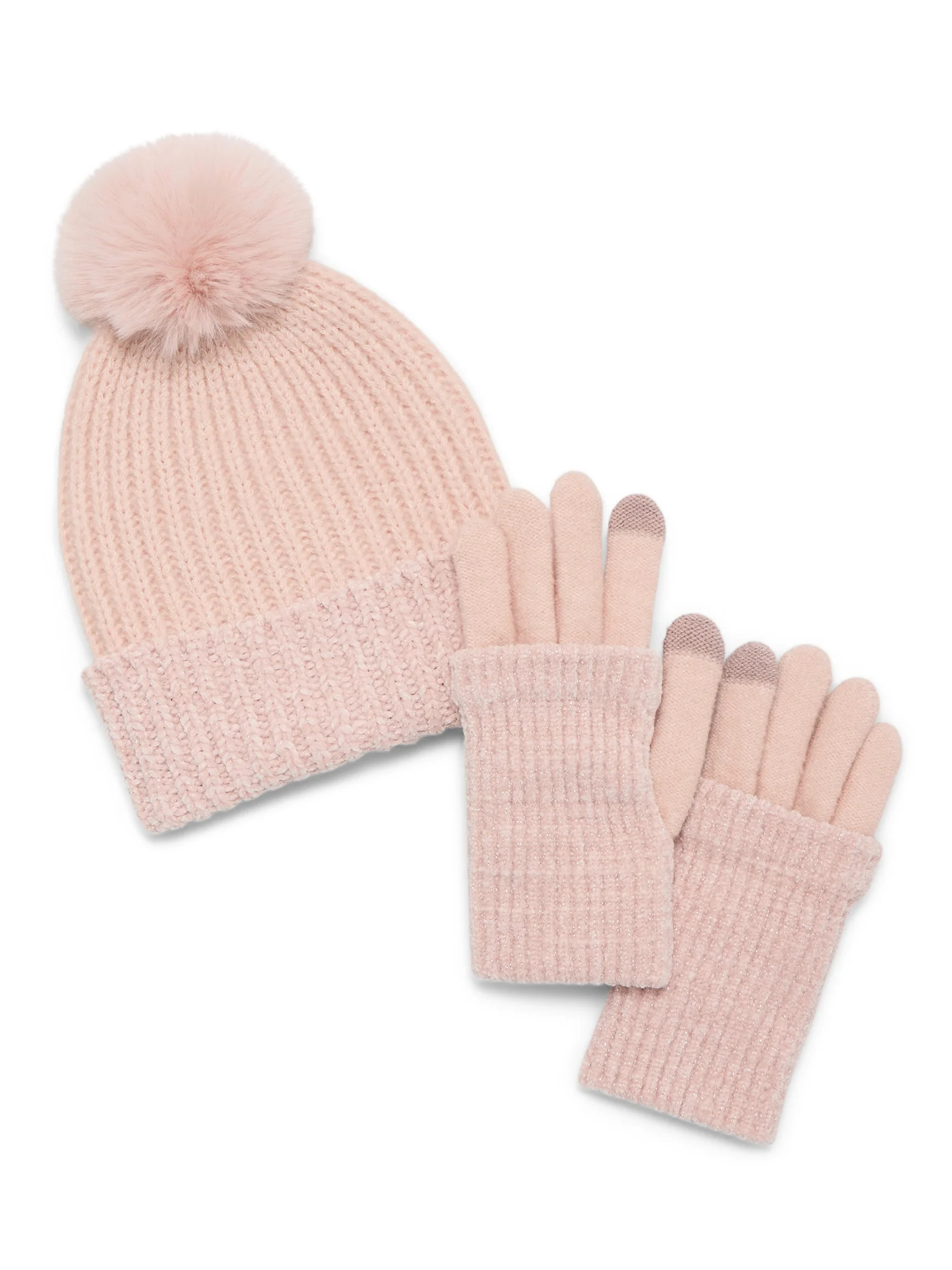 Madden NYC Women's Lurex Beanie and Cuffed Gloves Set, 2-Piece, Blush, One Size - Walmart.com | Walmart (US)