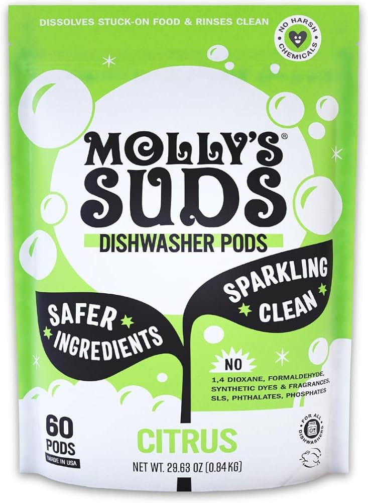 Molly's Suds Dishwasher Pods | Clean Dishwasher Detergent, Cuts Grease & Rinses Clean (Residue-Fr... | Amazon (US)