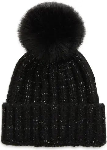 Chunky Wool Blend Beanie with Faux Fur Pom | Nordstrom