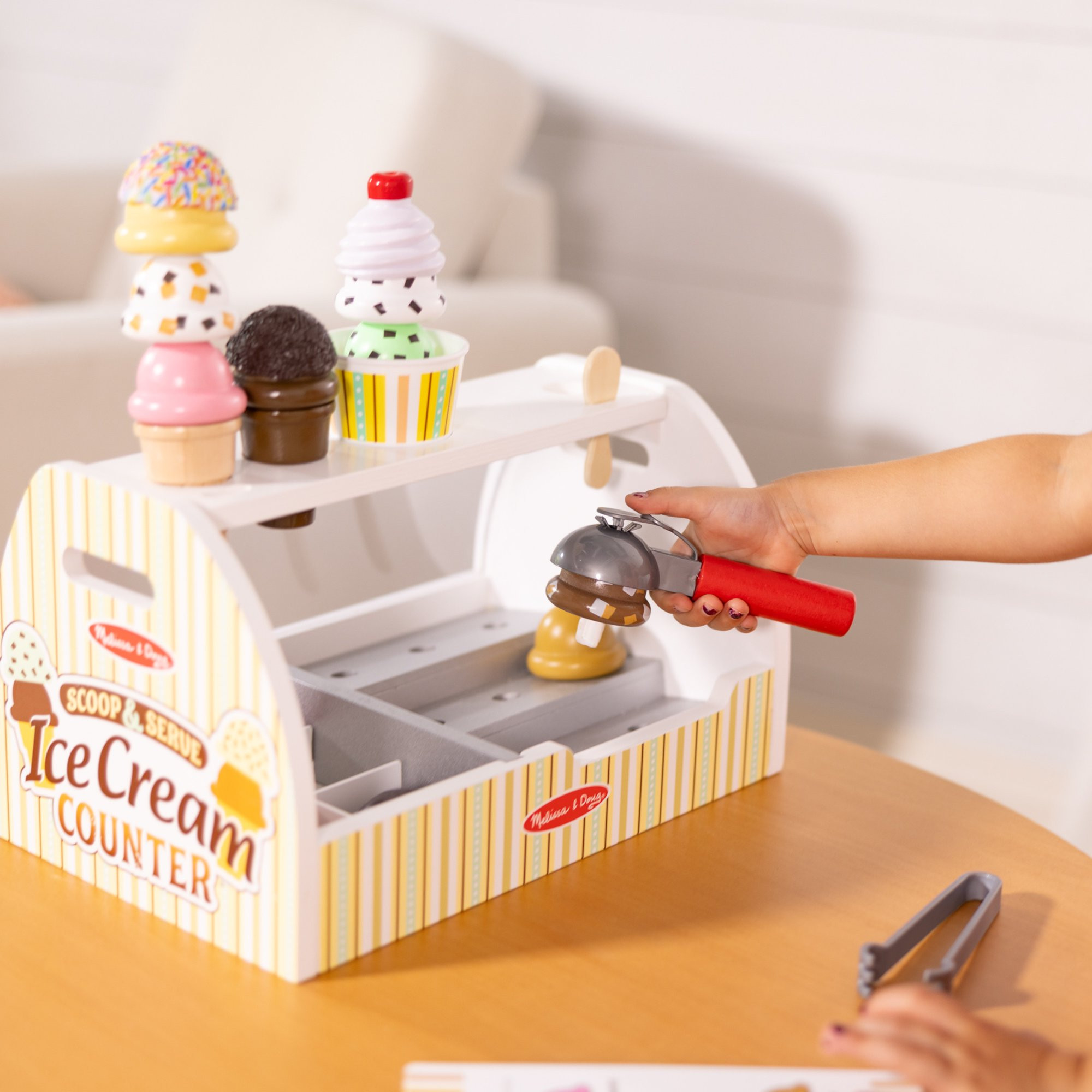 Melissa & Doug Wooden Scoop and Serve Ice Cream Counter (28 pcs) - Play Food and Accessories | Walmart (US)