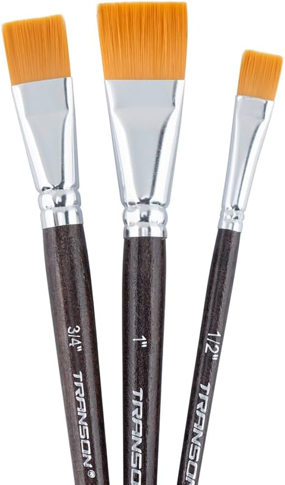 Transon Flat Paint Brush Set 3pcs for Acrylic Watercolor Gouache Oil and Body Painting | Amazon (US)