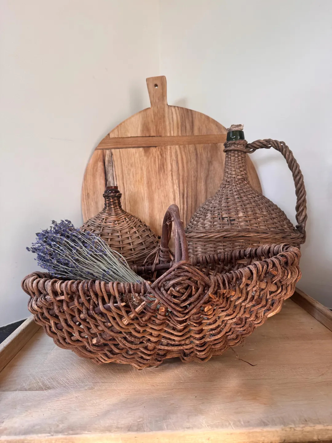 Vintage French Handwoven Basket | Rustic European Market Basket | Antique Wicker With Handle - Et... | Etsy (US)