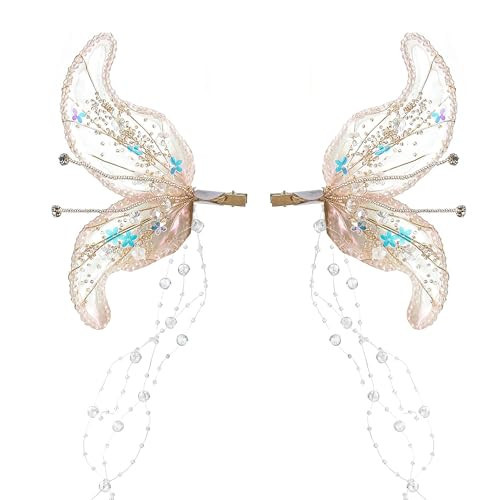 FRESHME Gold Butterfly Hair Clips Accessories - Fairy Hair Accessories with Beaded Tassel Butterfly Claw Clips Hair Clamps for Photoshoot Prom Renfaire Halloween Christmas Fantasy Costume Cosplay | Amazon (US)