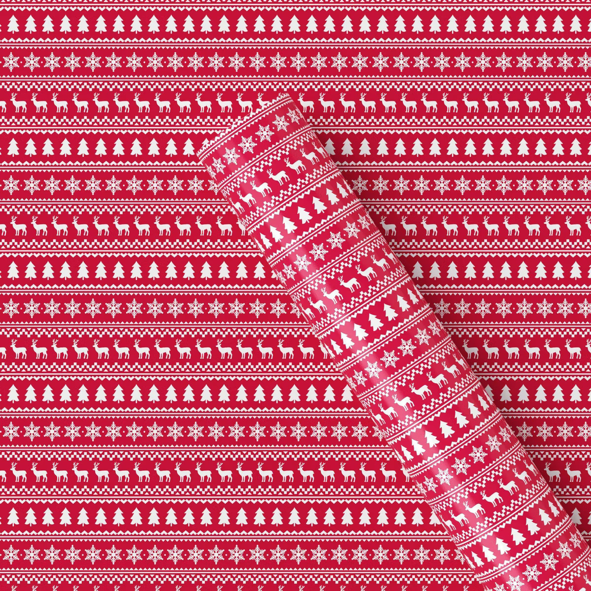 50 sq ft Fair Isle Christmas Gift Wrap Red/White - Wondershop™: Classic Basket Weave Pattern, F... | Target