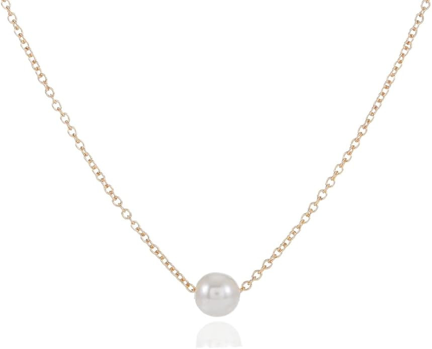 Yalice Tiny Pearl Choker Necklace Chain Short Pendant Necklaces Floating Wedding Bridesmaid Jewel... | Amazon (US)