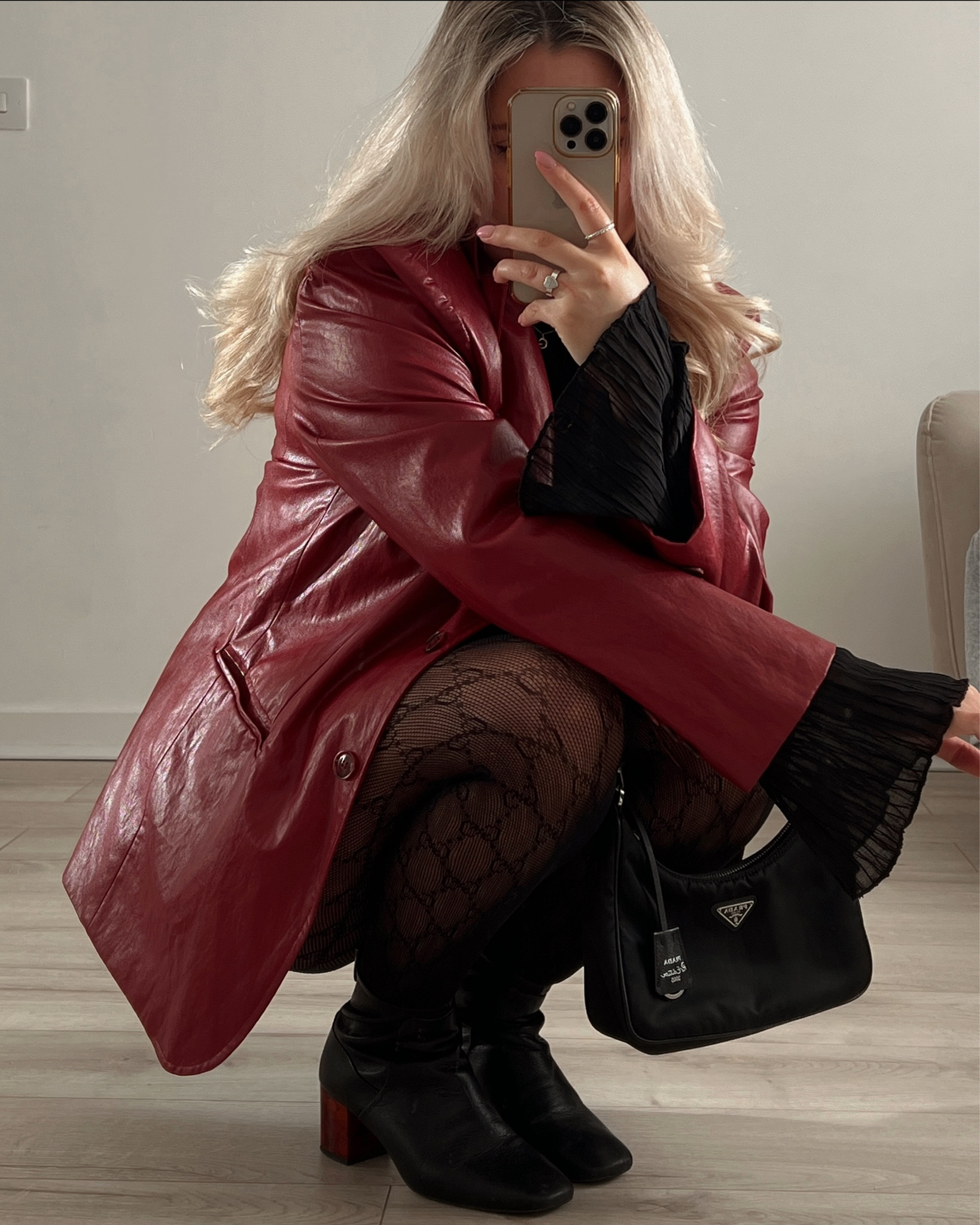 date night valentine’s day outfit, red faux leather blazer, black mini skirt, gucci fishnet tights, square toe boots and a prada shoulder bag

#LTKstyletip #LTKitbag #LTKeurope
