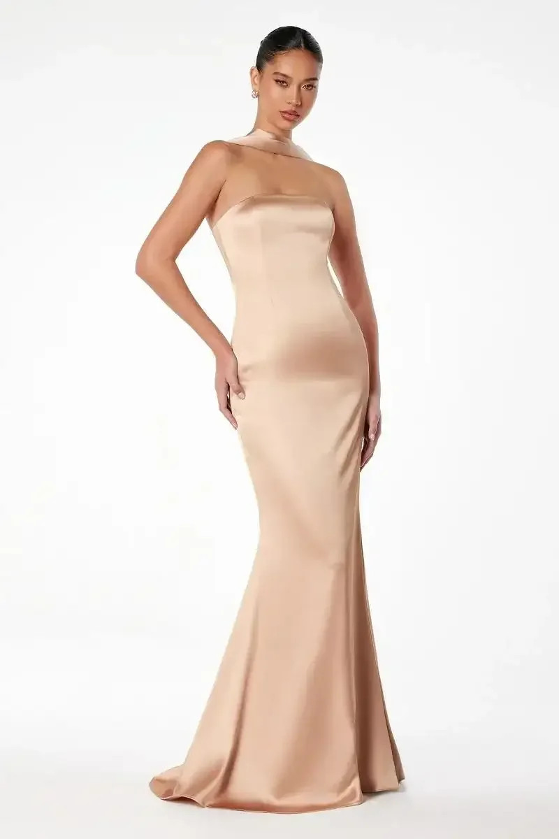Brynn Maxi Dress - Strapless Fitted Satin Dress | Lady Black Tie