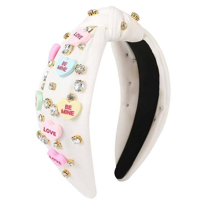 Valentine’s Day Headband for Women Candy Love Conversation Heart Headband Jeweled Beaded Heart ... | Amazon (US)