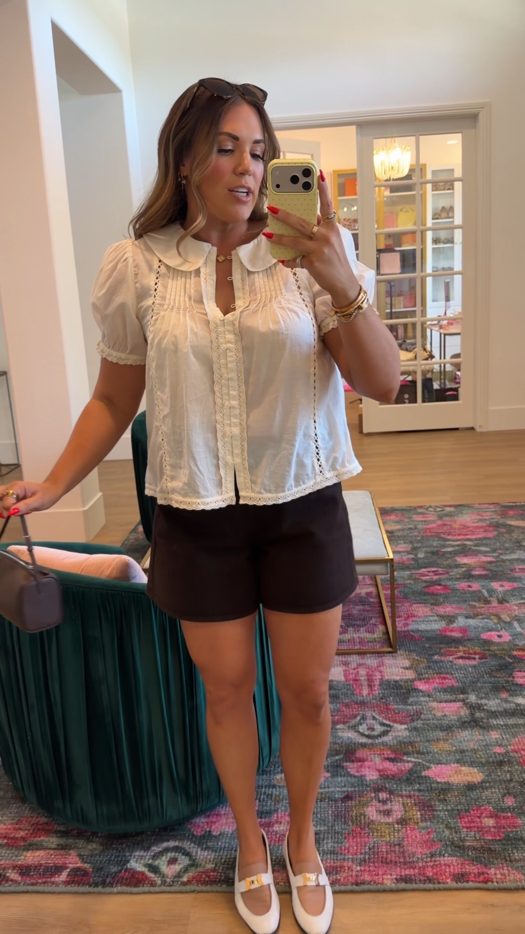 curvy midsize summer look! wearing size medium in white blouse and size 30 in chocolate denim shorts 🤎

#LTKxAbercrombie #LTKSeasonal #LTKMidsize