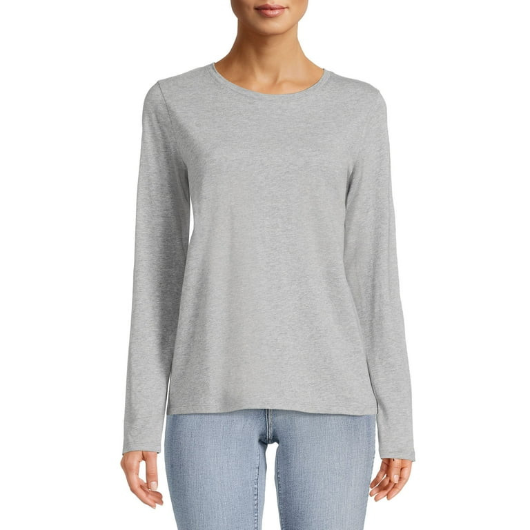 Time And Tru Women's Crewneck Tee with Long Sleeves - Walmart.com | Walmart (US)