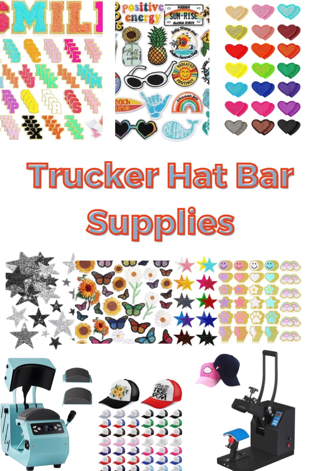 Trucker Hat Bar Supplies! Create your own trendy trucker hat har with these trucker hats, embroidered patches and accessories for summer. 

#LTKSeasonal #LTKStyleTip