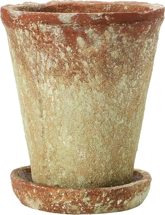 Creative Co-Op Cement Planter with Saucer, Distressed Terra-Cotta Finish, Holds 5" Pot | Amazon (US)