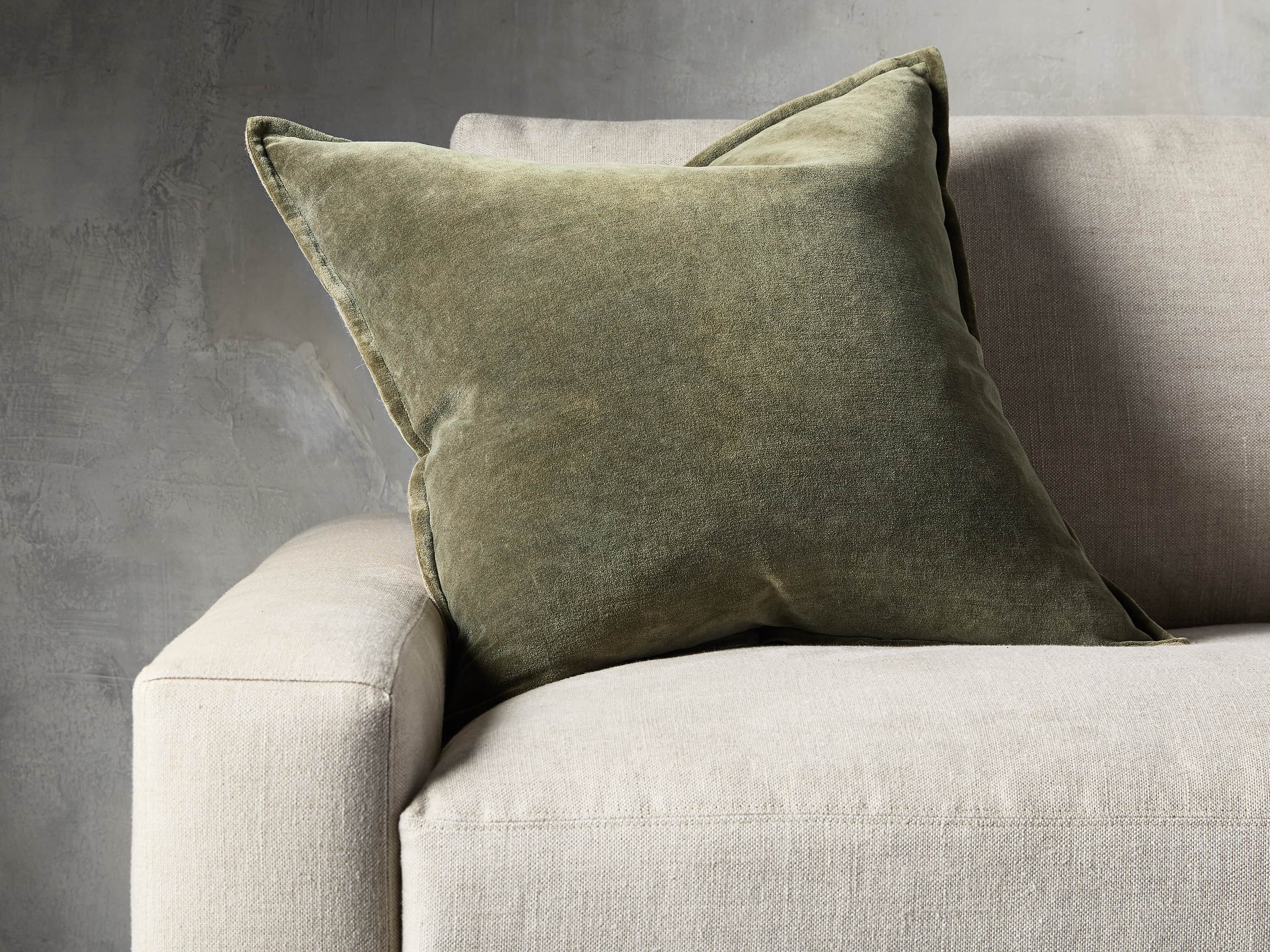 Stone Washed Velvet Pillow in Basil | Arhaus