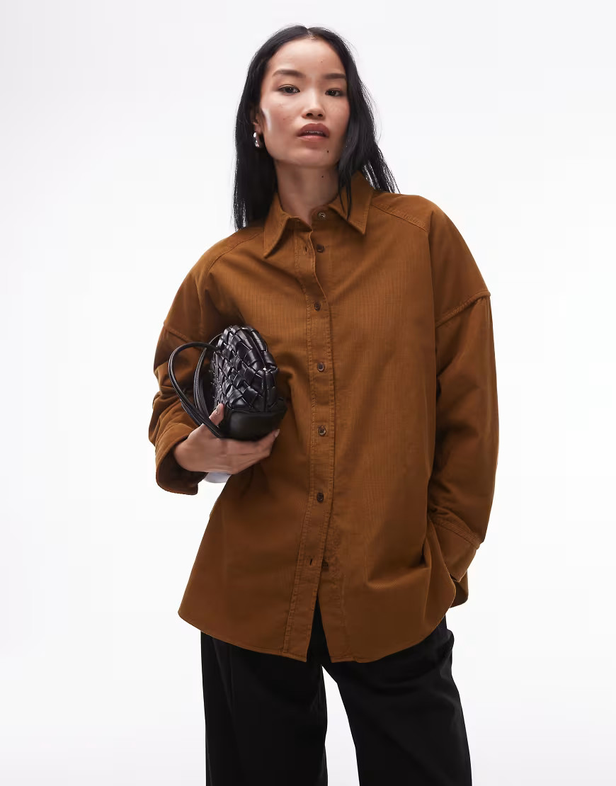 ARKET soft cord relaxed fit shirt in brown | ASOS (Global)