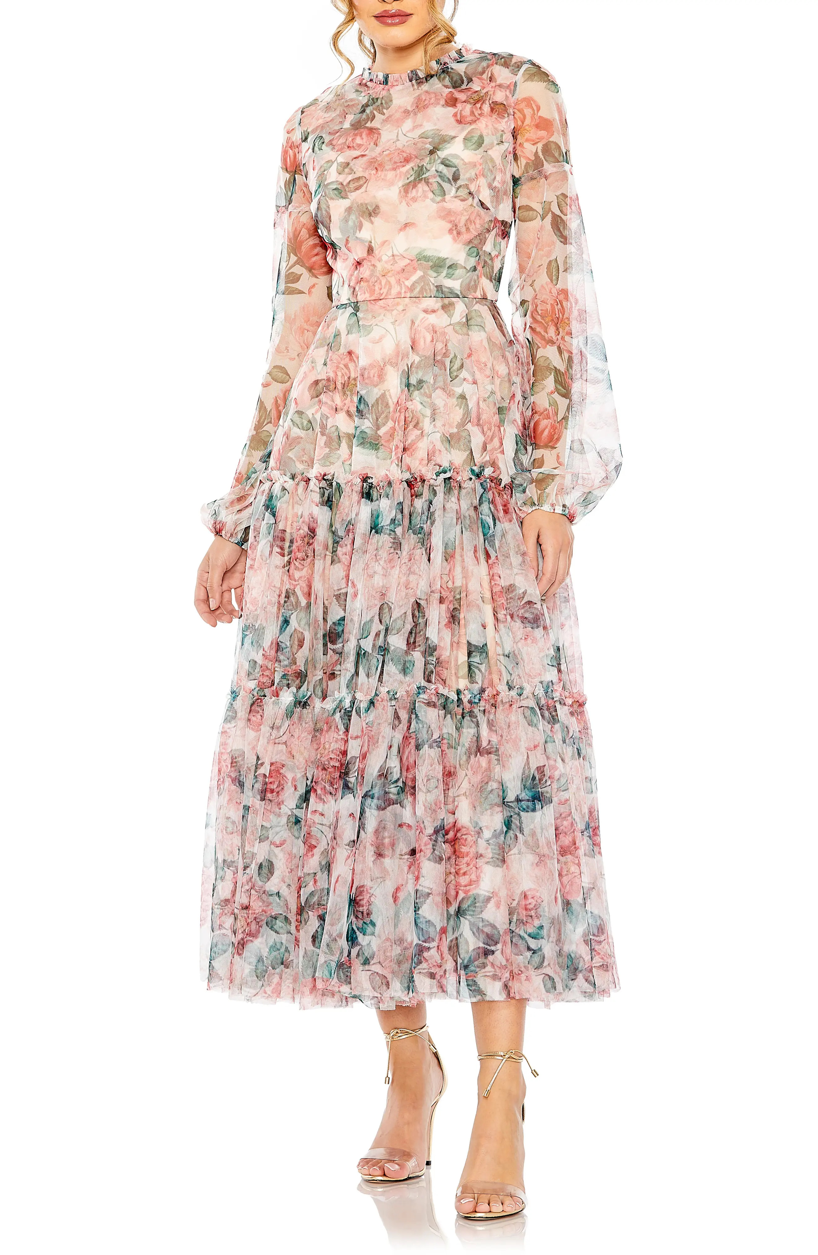 Long Sleeve High Neck Long Balloon Sleeve Midi Dress (Women) | Nordstrom | Nordstrom