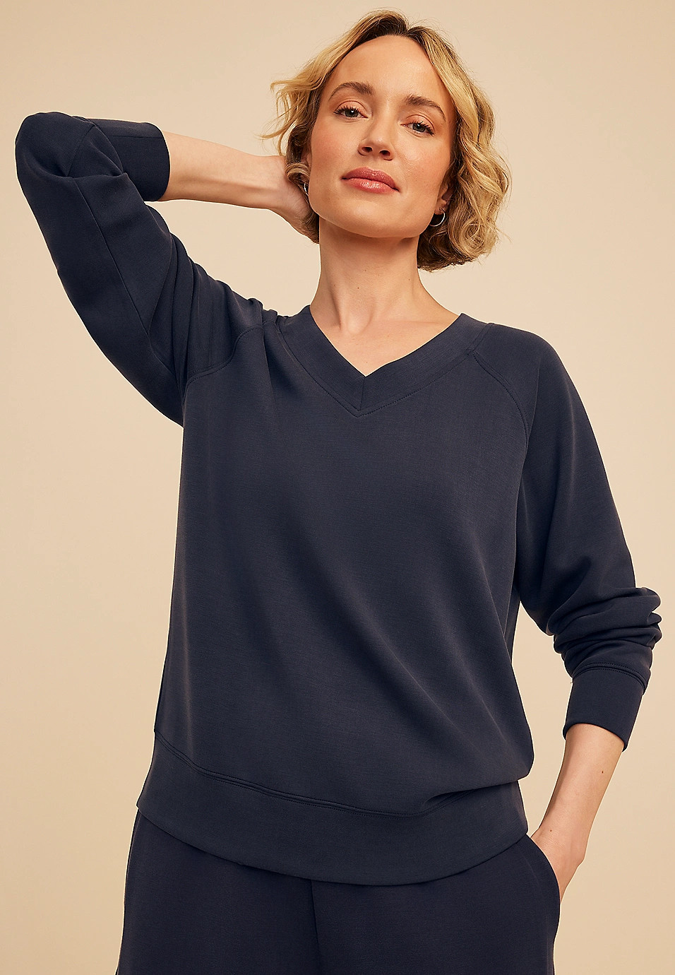Scuba Knit V Neck Sweatshirt | Maurices