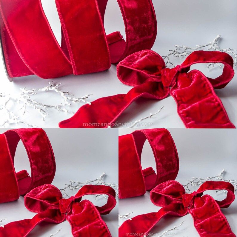 3 Rolls 0f 2.5 Red Velvet WIRED Ribbon Designer by the - Etsy | Etsy (US)