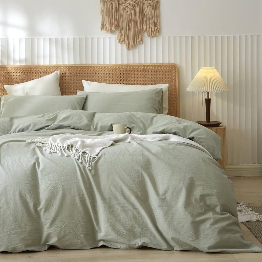 LIFETOWN 100% Washed Cotton Duvet Cover Set Linen Feel Natural Wrinkle Lightweight Comfy (Queen, ... | Amazon (CA)