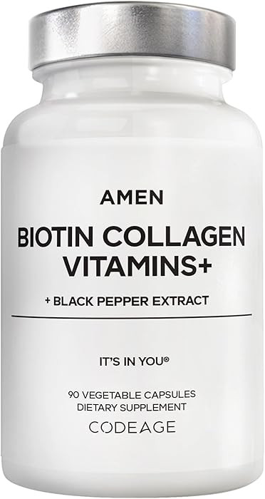 Amen Biotin Collagen Vitamins+ 10,000 mcg Biotin Supplement - Hydrolyzed Collagen, Vitamins C & E... | Amazon (US)