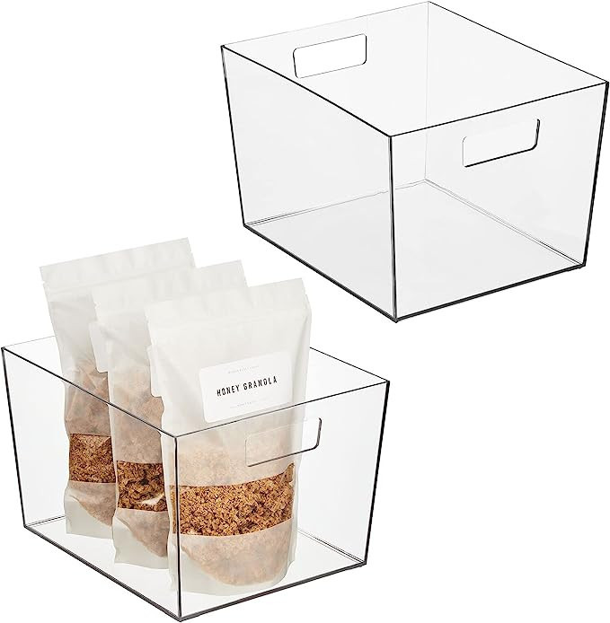 Nate Home by Nate Berkus Wide Plastic Storage Bin with Handles for Pantry Organization and Storag... | Amazon (US)