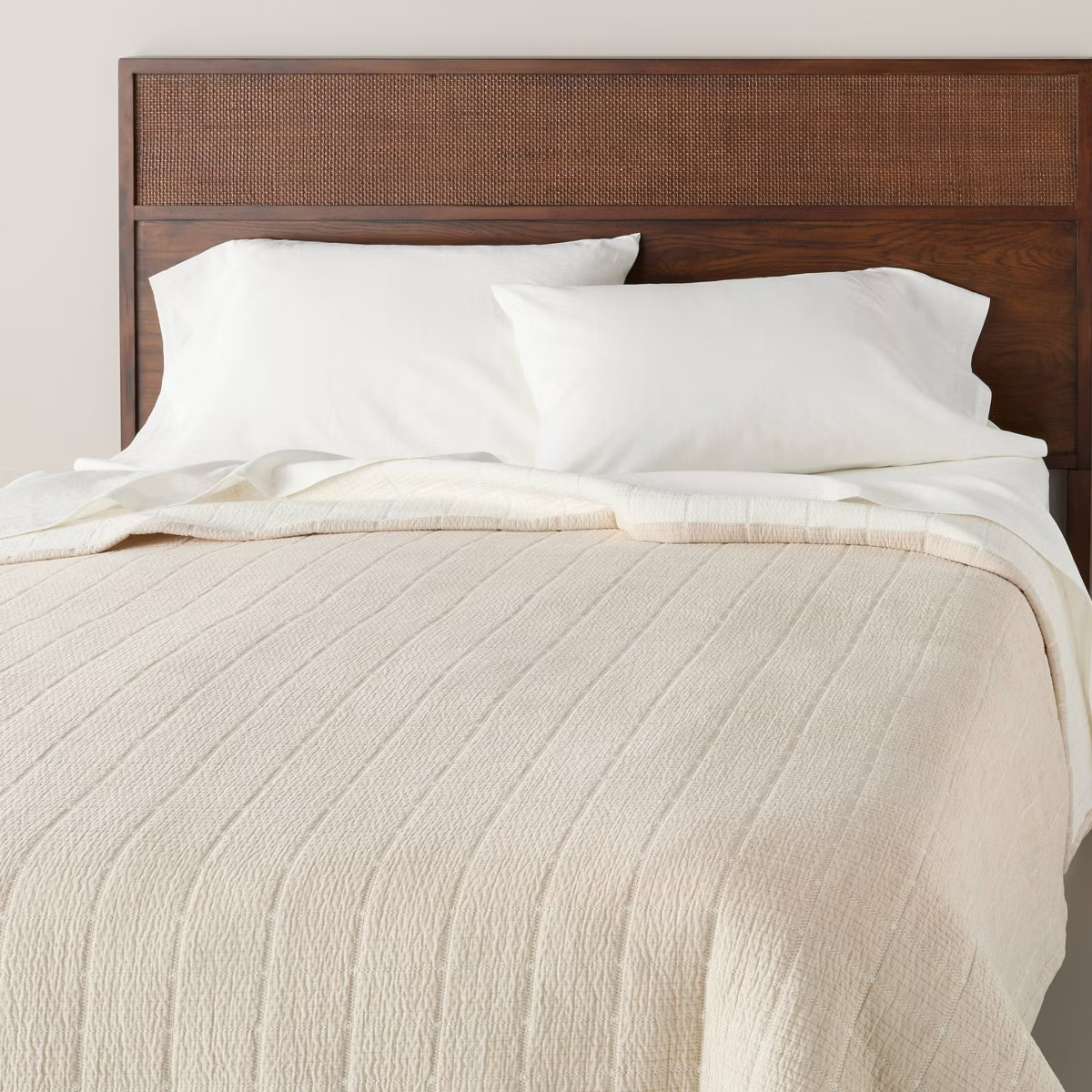 King Textured Grid Coverlet Beige - Hearth & Hand™ with Magnolia: Farmhouse Jacquard Bedding, O... | Target