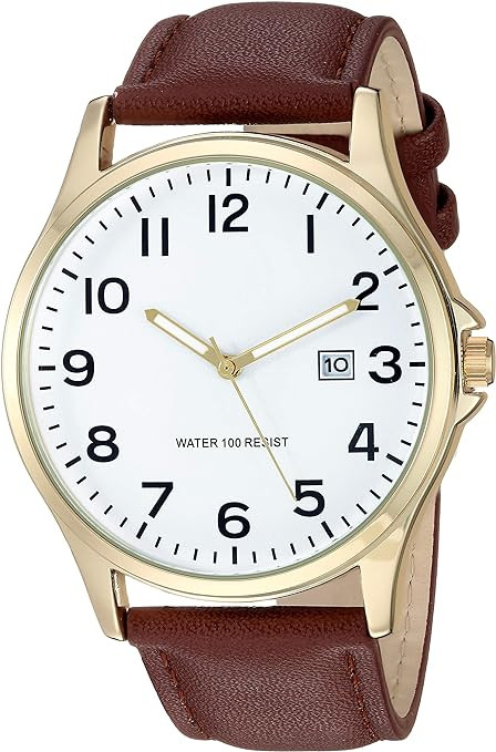 Amazon Essentials Men's Easy to Read 42mm Leather Band Analog Watch | Amazon (US)
