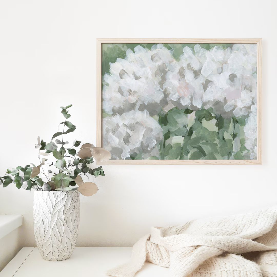 Hydrangea Painting Modern Floral Decor Farmhouse Artwork Green - Etsy | Etsy (US)