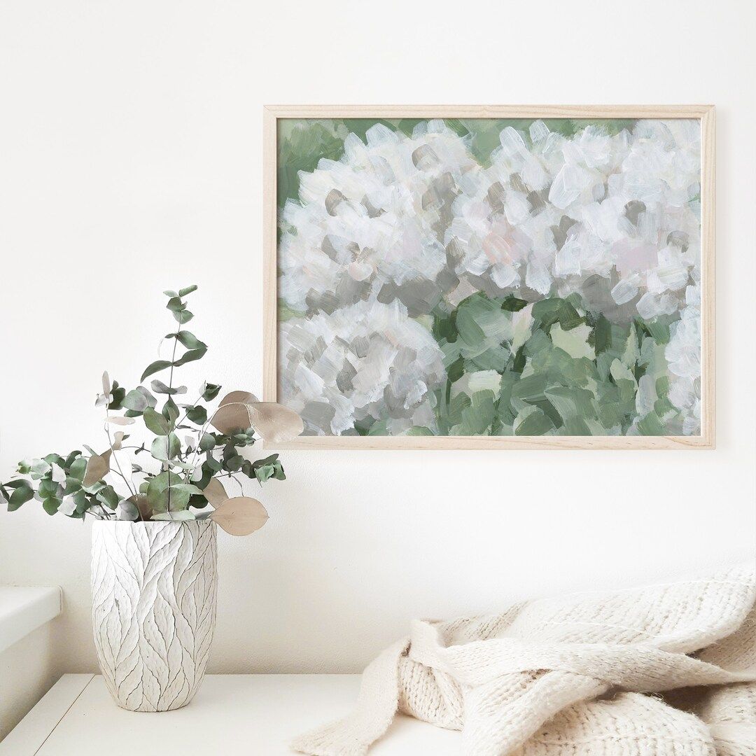 Hydrangea Painting Modern Floral Decor Farmhouse Artwork Green - Etsy | Etsy (US)