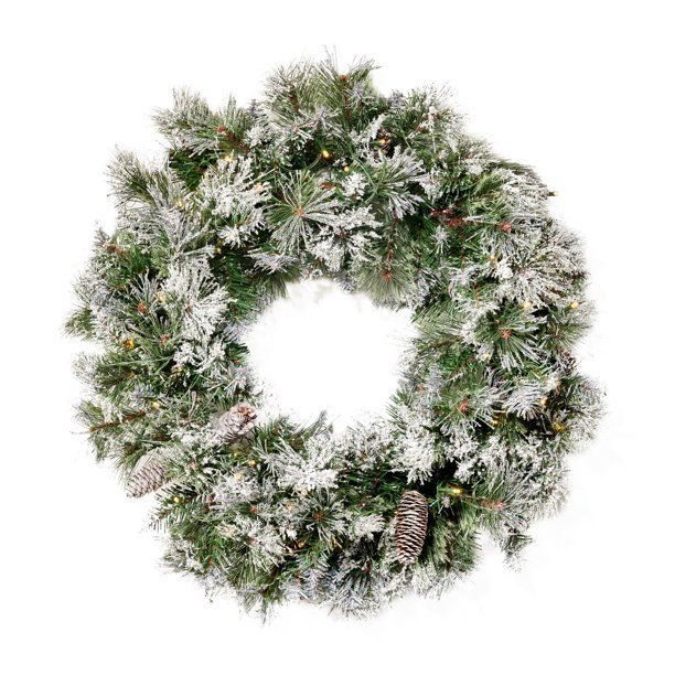 Noble House 24" Cashmere Pine and Mixed Needles Warm White LED Artificial Christmas Wreath with F... | Walmart (US)