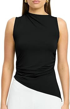 Tankaneo Sleeveless Tank Tops for Womens Asymmetric Hem Slim Fit 2024 Summer Blouse | Amazon (US)