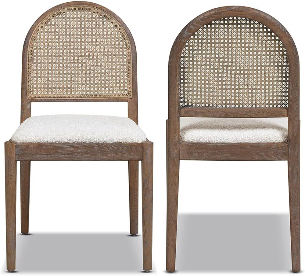 Jennifer Taylor Home Panama 18.5" Curved Cane Rattan Side Dining Chairs, Set of 2, Ivory White Bo... | Amazon (US)