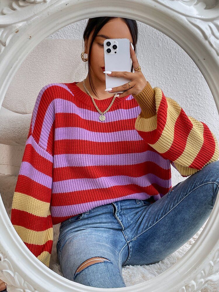 New
     
      Color Block Drop Shoulder Sweater | SHEIN