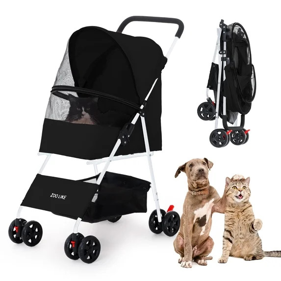 ZOOLIKE 4-Wheeled Pet Stroller for Cats & Dogs, Foldable Travel Carrier with 360-Degree Swivel, B... | Walmart (US)