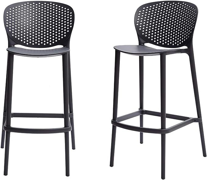 Amazon Basics High Back Indoor/Outdoor Molded Plastic Barstool with Footrest, Set of 2 - Dark Gra... | Amazon (US)