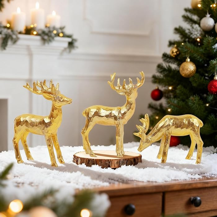 Lulu Home 3 PCS Christmas Tabletop Decorations, Resin Golden Reindeer Family Figurines with Diver... | Amazon (US)