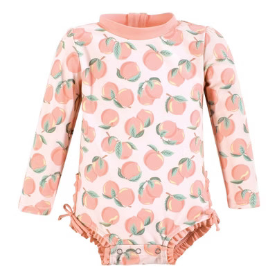 Hudson Baby Girls Rashguard Baby Swimsuit, Pink Peach | Target
