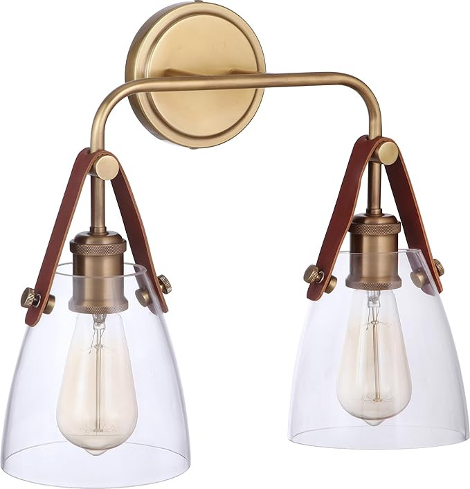 Craftmade 51362-VB Hagen Crystal Clear Glass with Genuine Leather Wall Sconce, 2-Light 120 Total ... | Amazon (US)