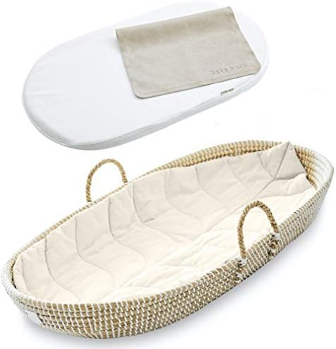 BEBE BASK Premium Baby Changing Basket - Handmade Organic Seagrass Moses Basket - Luxury Leaf Lin... | Amazon (US)