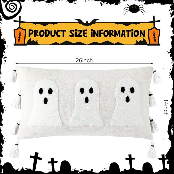 Halloween Ghost Throw Pillow with Tassels 14x26 Inch Ghost Spooky Halloween Throw Lumbar Pillows ... | Amazon (US)