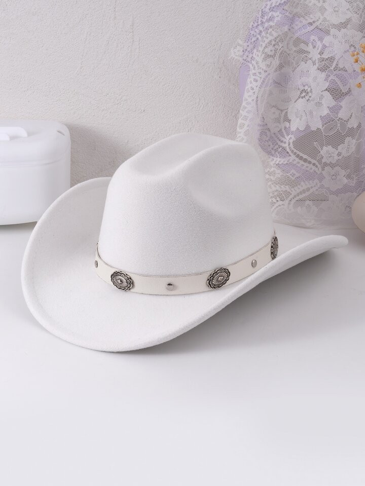 One Women Solid Color Studded PU Leather Band Jazz Panama Western Cowboy Hat, Suitable For Daily ... | SHEIN