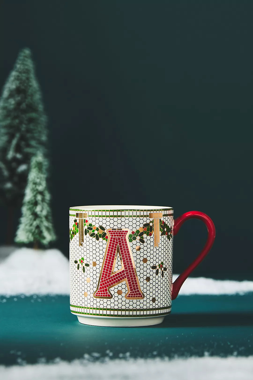 Bistro Festive Tile Stoneware Monogram Mug | Anthropologie (US)