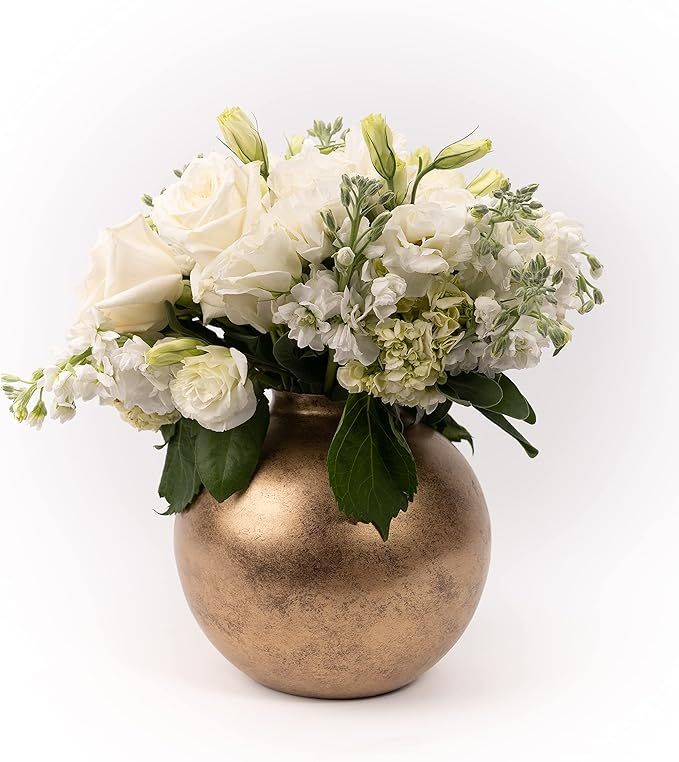 Walbrook Gold Flower Vase for Gold Decor - Round Gold Vase in Antique Finish Metal, Ideal as Flow... | Amazon (US)