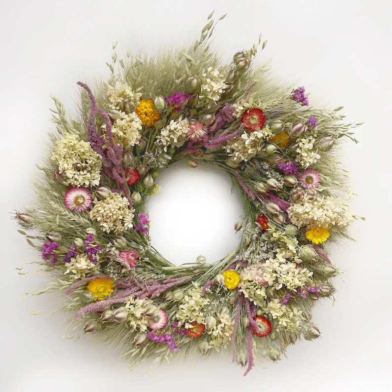 Vancortlandt Farms Natural Dried Flower Handmade Hydrangea and Oats Wreath - Etsy | Etsy (Global)