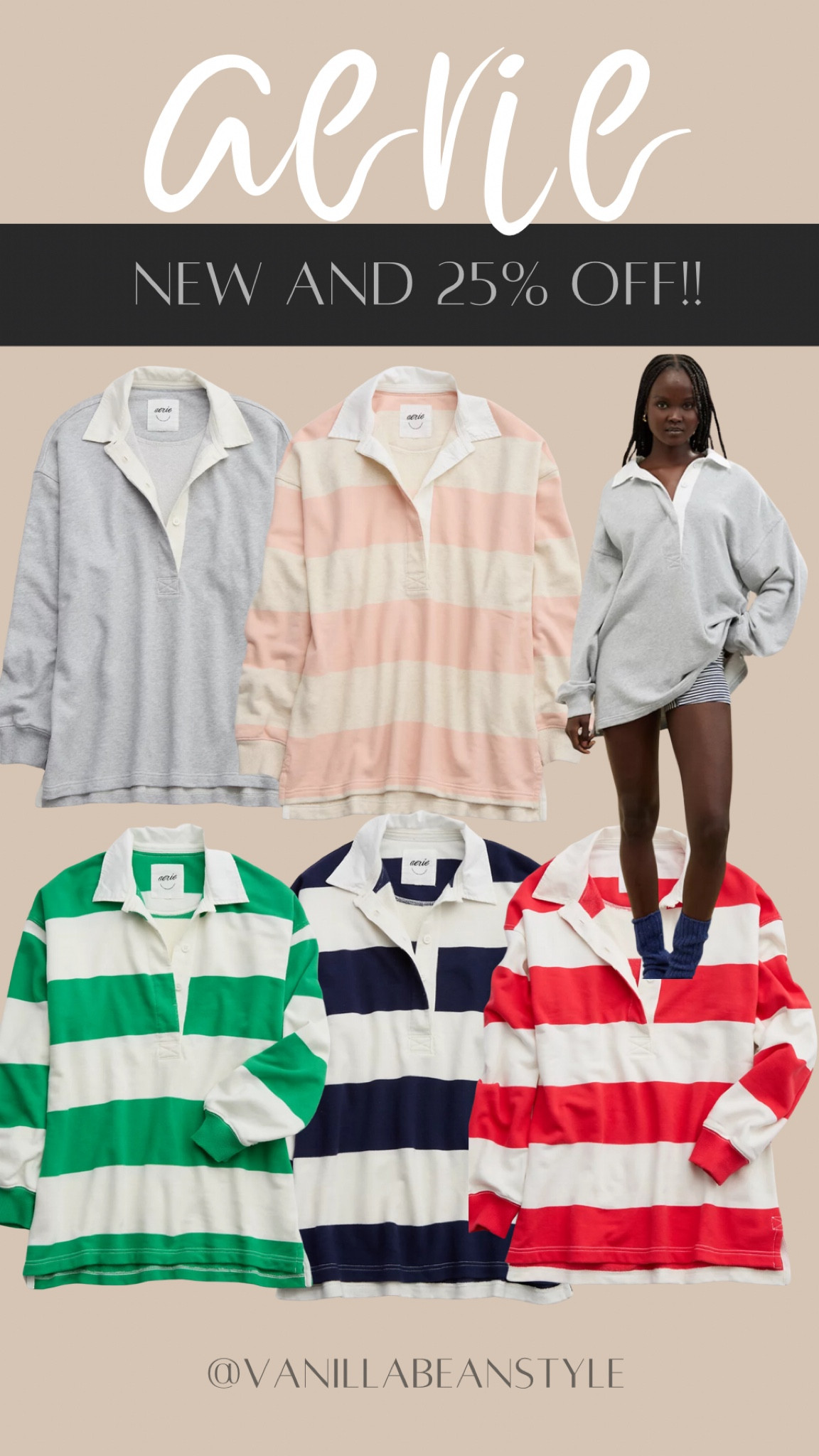 New polo tops from
aerie! 25% off