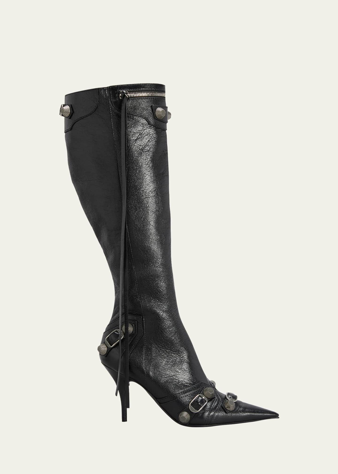 Balenciaga Cagole Lambskin Buckle Zip Knee Boots | Bergdorf Goodman