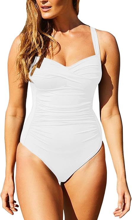 Sovoyontee Women's Ruched Twist-Front Sweetheart 1 Piece Swimsuit Bathing Suits | Amazon (US)