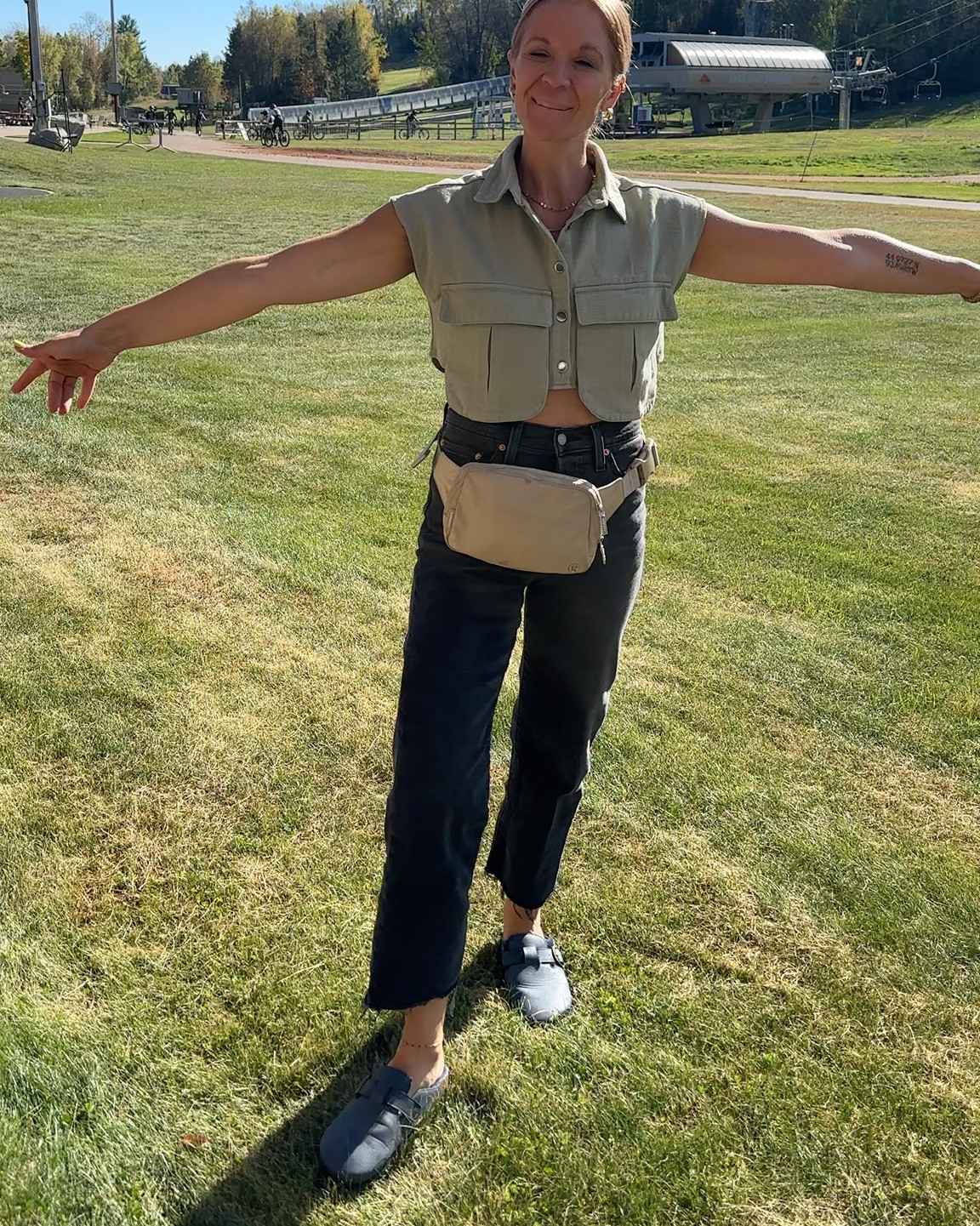 Green denim crop top love, don’t even need to wear a bra. With my favorite high waisted Levi ribcage denim. And forever fave blue clogs. Fall vibes outfit. 

#LTKOver40 #LTKU #LTKFindsUnder100