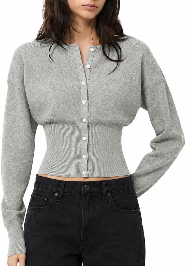 QINSEN Cardigan Sweaters for Women Button Up Crewneck Cinched Waist Top     Fall Winter Long Slee... | Amazon (US)