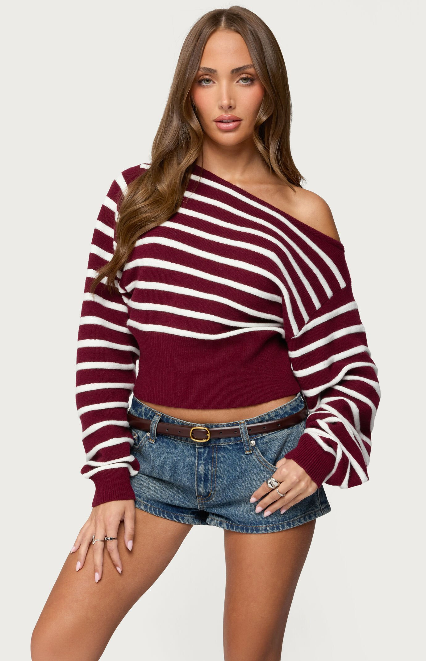 Edikted Women's Mika Off Shoulder Oversized Sweater in Burgundy - Size XS | PacSun